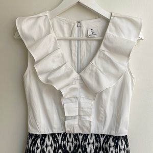 Julia Jordon White Ruffle Black Pattern Dress. Size S.
